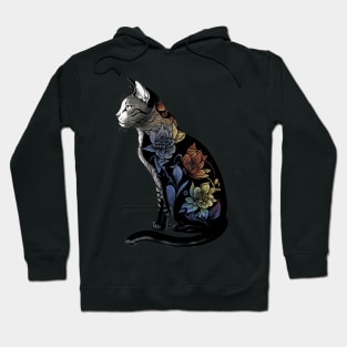 Vibrant Lotus Cat - Black and White Feline with Colorful Flower Design Hoodie